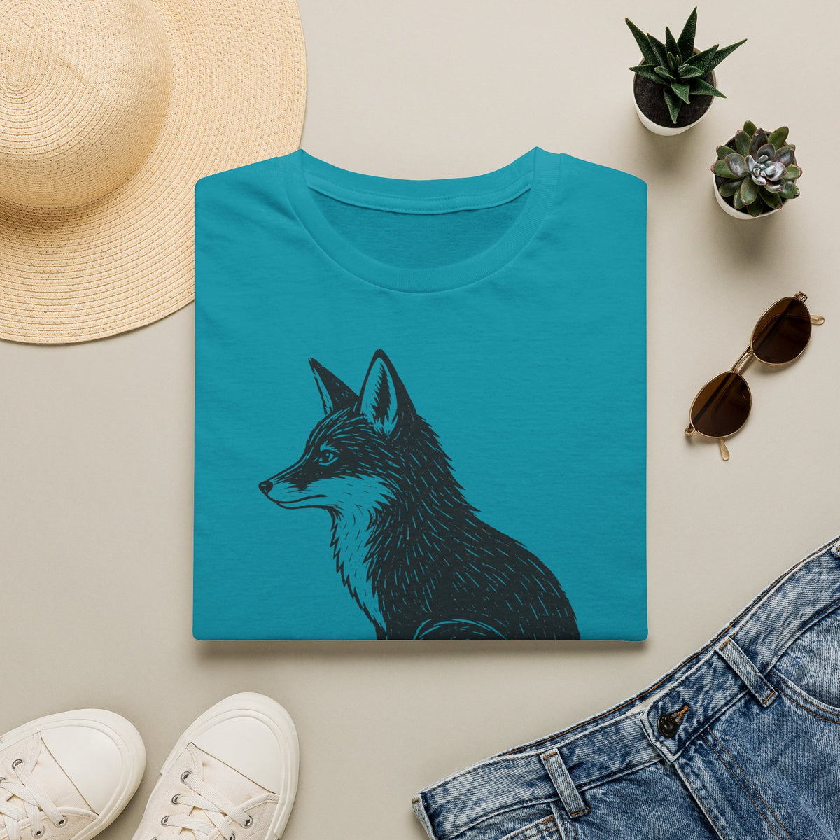 T-shirt illustré avec renard — « Libre et malin » — T-shirt graphique