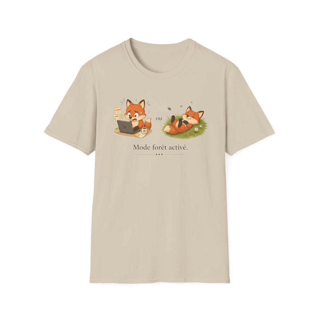 T-shirt graphique avec renards — « Mode forêt activé / … »