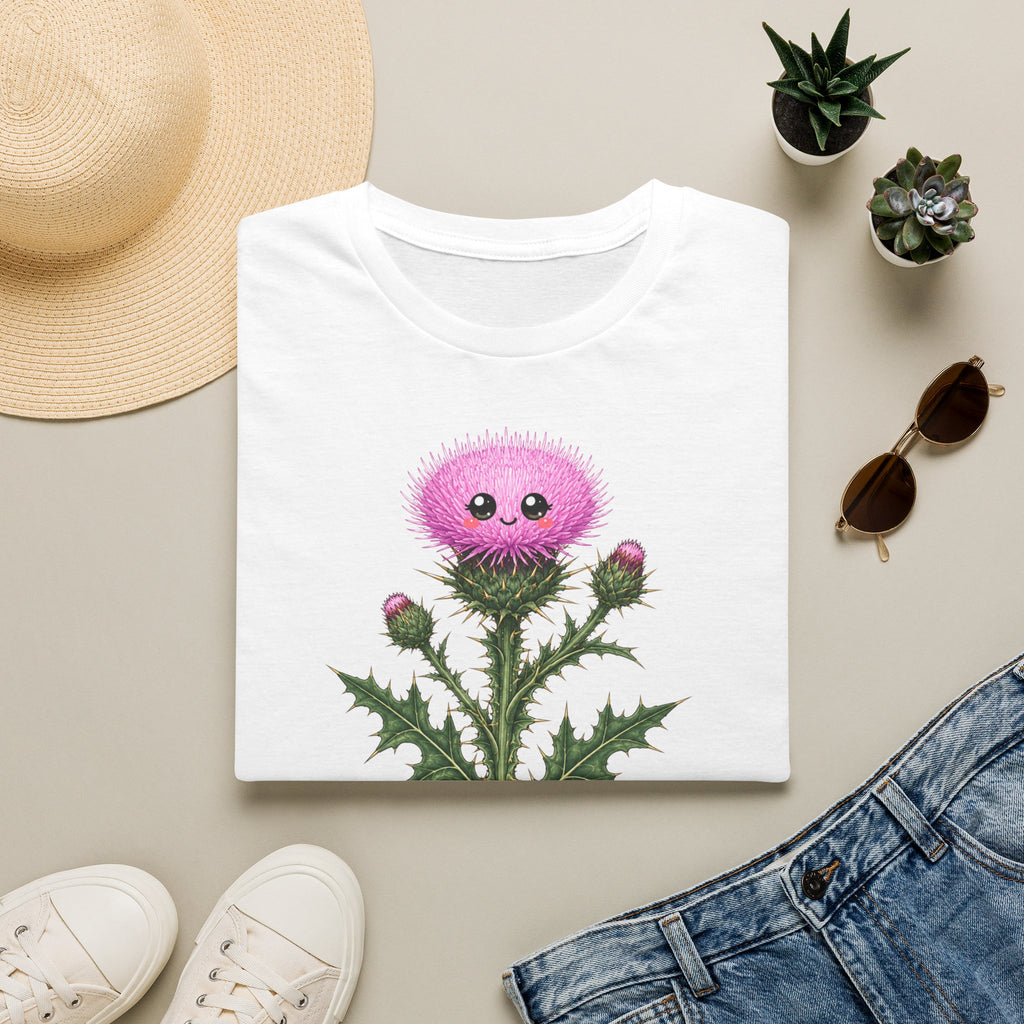 T-shirt avec adorable chardon rose — « Je suis heureuse de partout »