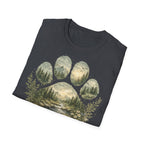Wild Paw Landscape T-Shirt — Mountain Forest Paw Print Nature Tee