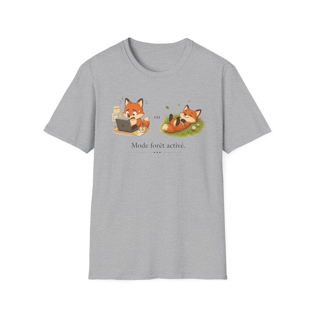 T-shirt graphique avec renards — « Mode forêt activé / … »