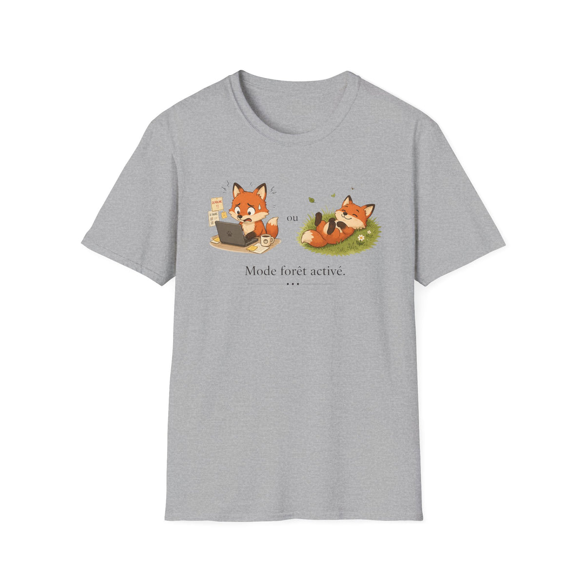 T-shirt graphique avec renards — « Mode forêt activé / … »