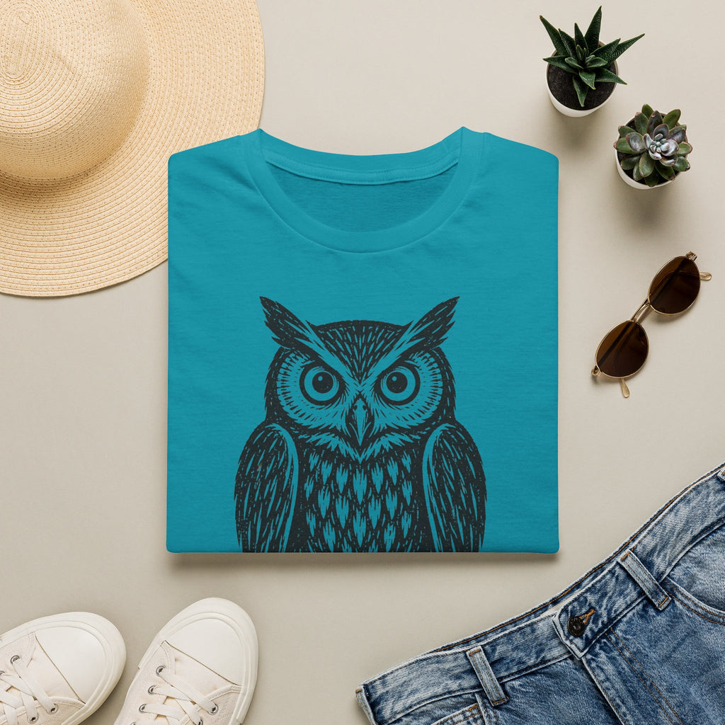 T-shirt illustré avec hibou — « VEILLE. » — T-shirt graphique vintage de veille nocturne