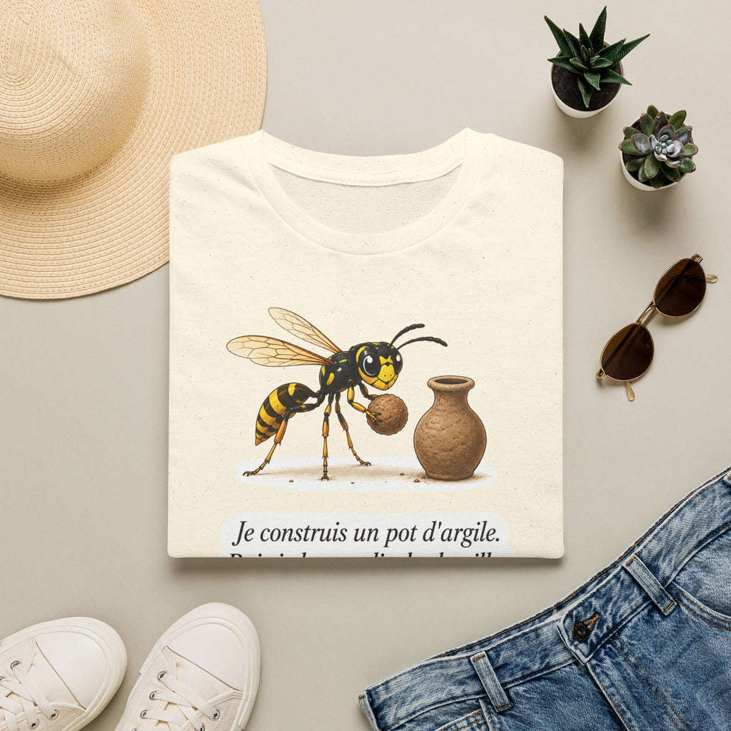 T-shirt — Guêpe avec illustration d’un pot en argile (« Je construis un pot d’argile »)