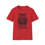 T-shirt illustré avec hibou — « VEILLE. » — T-shirt graphique vintage de veille nocturne