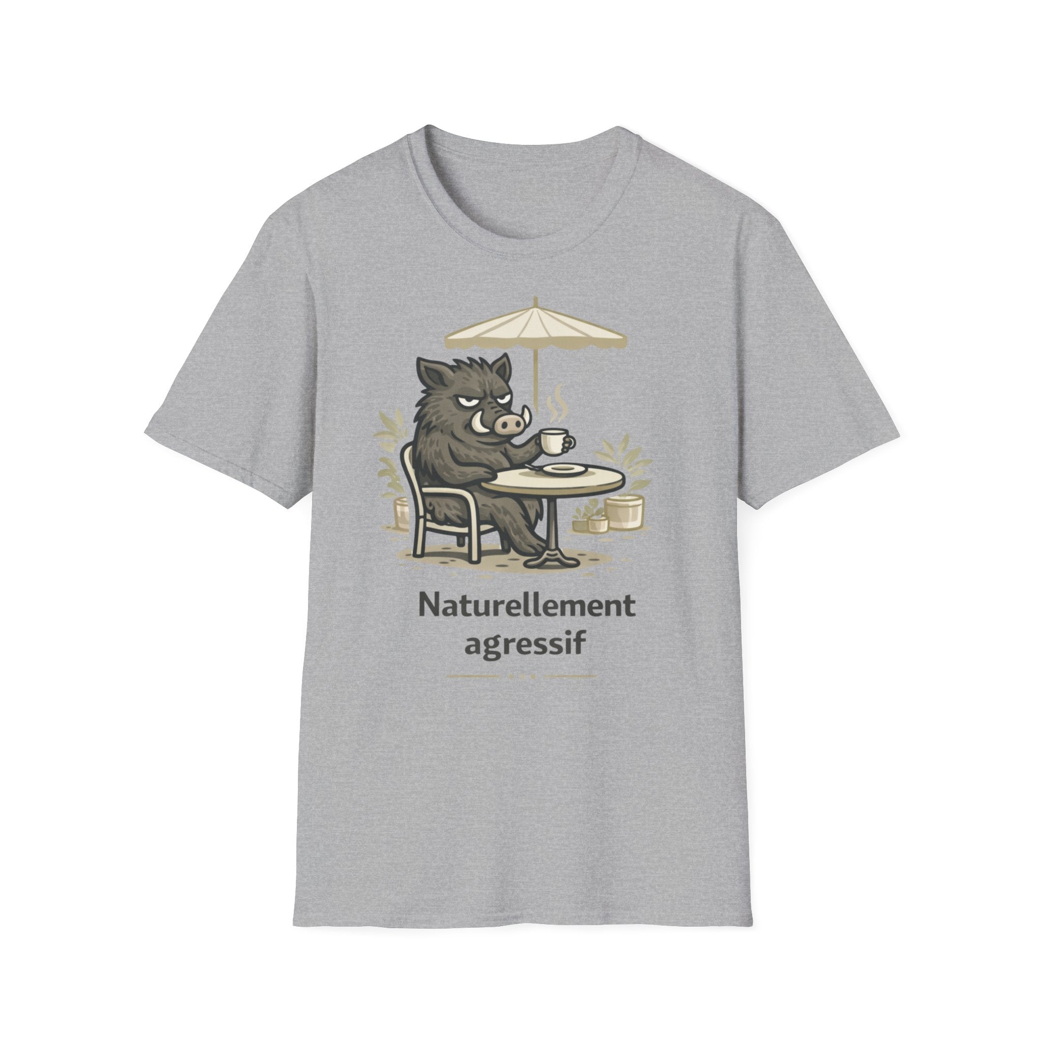 Boar Coffee Tee — "Naturellement agressif" Graphic T-Shirt