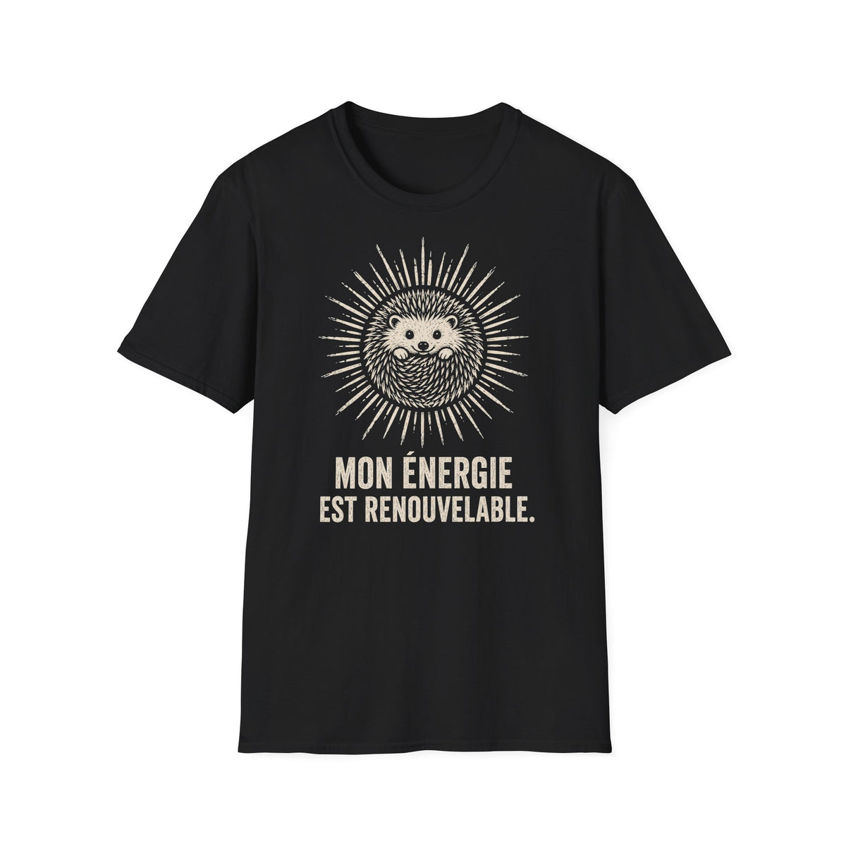 T-shirt Hérisson et énergie renouvelable — « Mon énergie est renouvelable » — T-shirt graphique écoresponsable