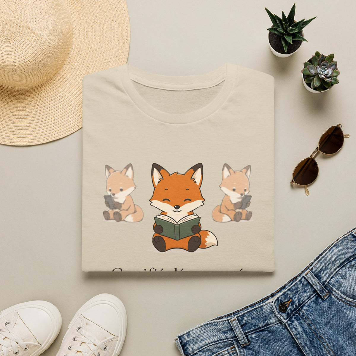 T-shirt Renards lecteurs — Adorables renards dessinés « Reconnecteur certifié »