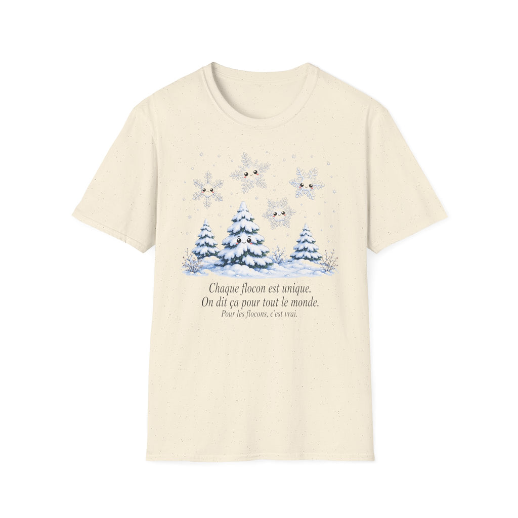 T-shirt Flocons de neige hivernaux — « Chaque flocon est unique » — T-shirt chaleureux pour les fêtes de fin d’année