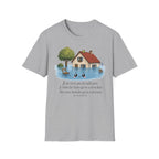 T-shirt « Maison inondée » — Adorable illustration kawaii d’une maison dans les eaux montante