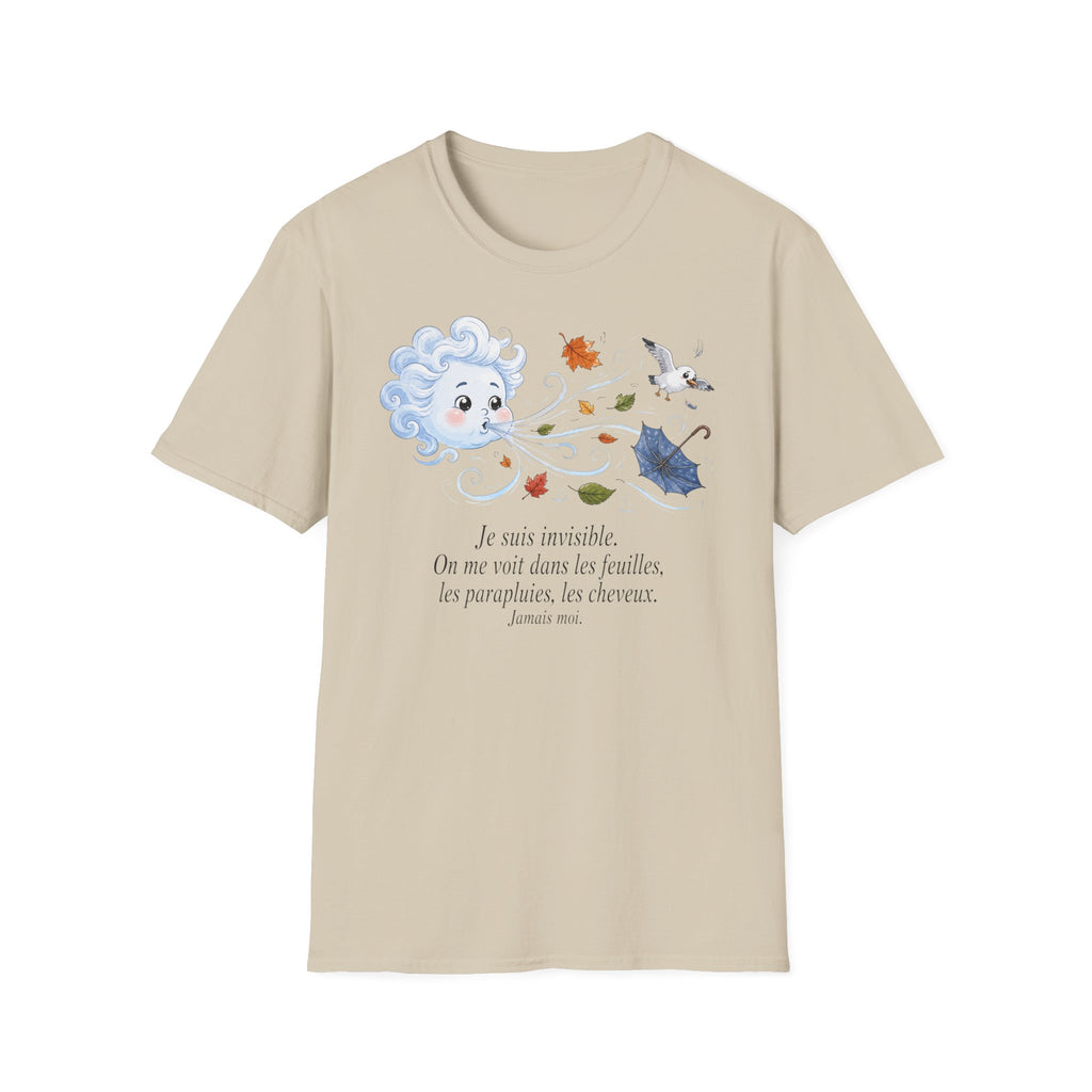 T-shirt — « Je suis invisible » — Illustration fantaisiste du vent