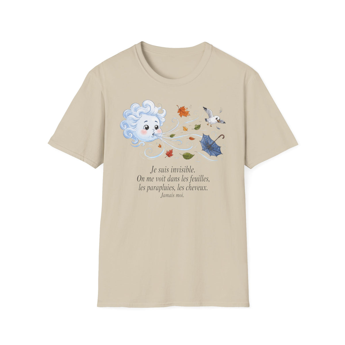 T-shirt — « Je suis invisible » — Illustration fantaisiste du vent