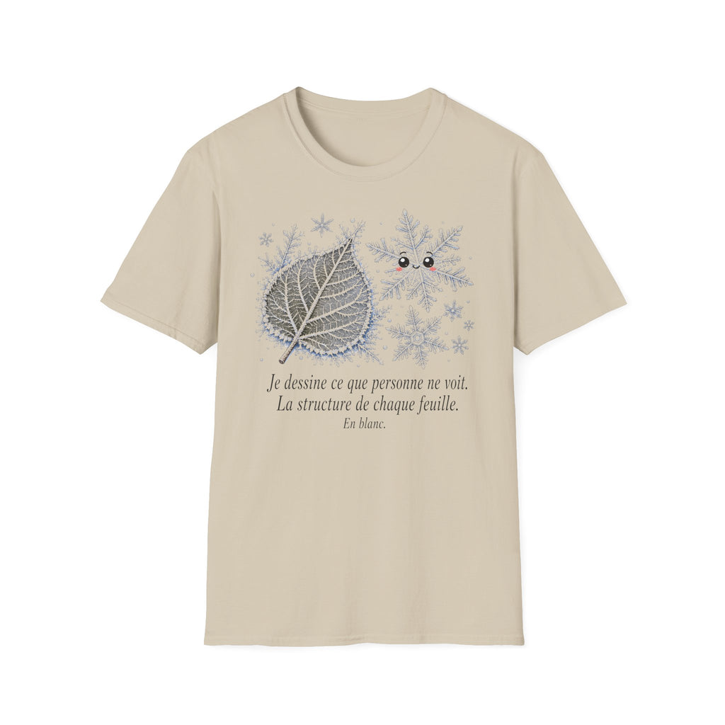 T-shirt — Adorable illustration d’une feuille givrée et d’un flocon de neige avec un visage mignon
