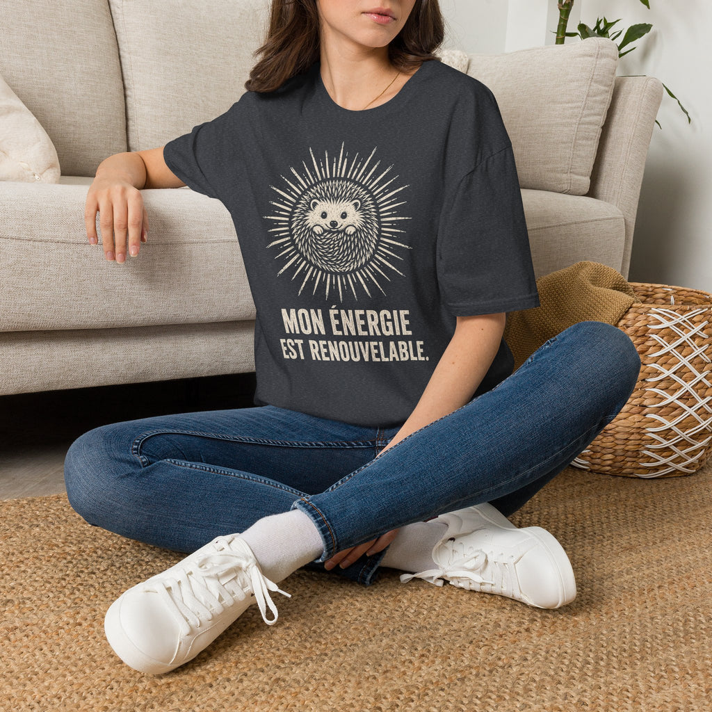 T-shirt Hérisson et énergie renouvelable — « Mon énergie est renouvelable » — T-shirt graphique écoresponsable