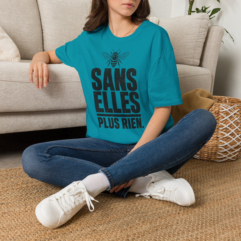 T-shirt — « Sans elles, plus rien » — Illustration graphique d’abeilles
