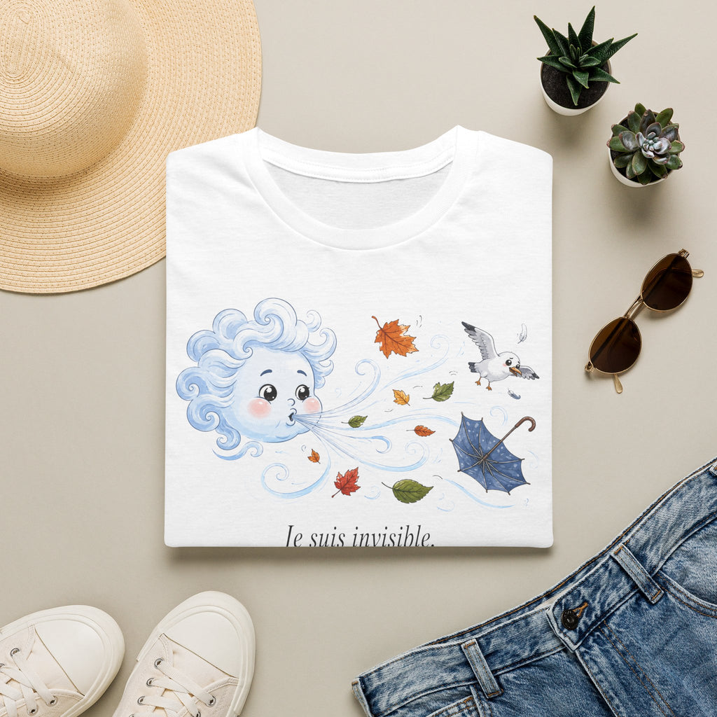 T-shirt — « Je suis invisible » — Illustration fantaisiste du vent
