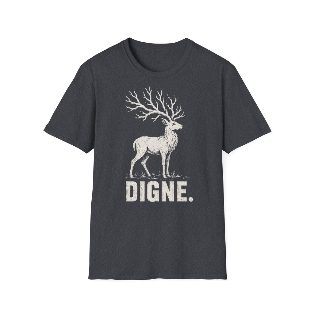 T-shirt illustré avec cerf — « DIGNE. » — T-shirt graphique inspiré de la nature
