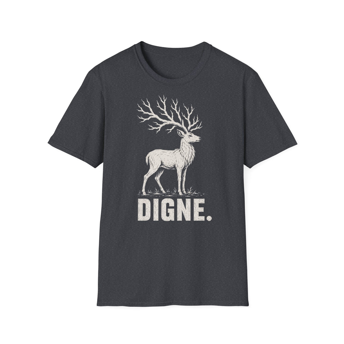 T-shirt illustré avec cerf — « DIGNE. » — T-shirt graphique inspiré de la nature