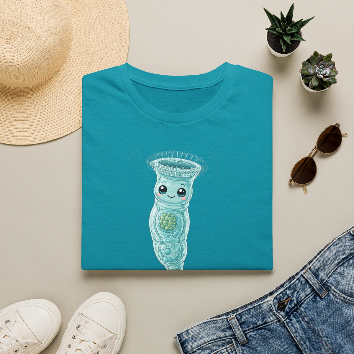 T-shirt adorable avec microorganisme cilié — T-shirt kawaii représentant un protiste unicellulaire