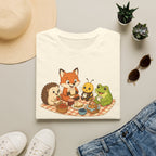 T-shirt enfant « Pique-nique des animaux » — Renard, hérisson, abeille et grenouille — Adorable illustration « Meilleure tablée »