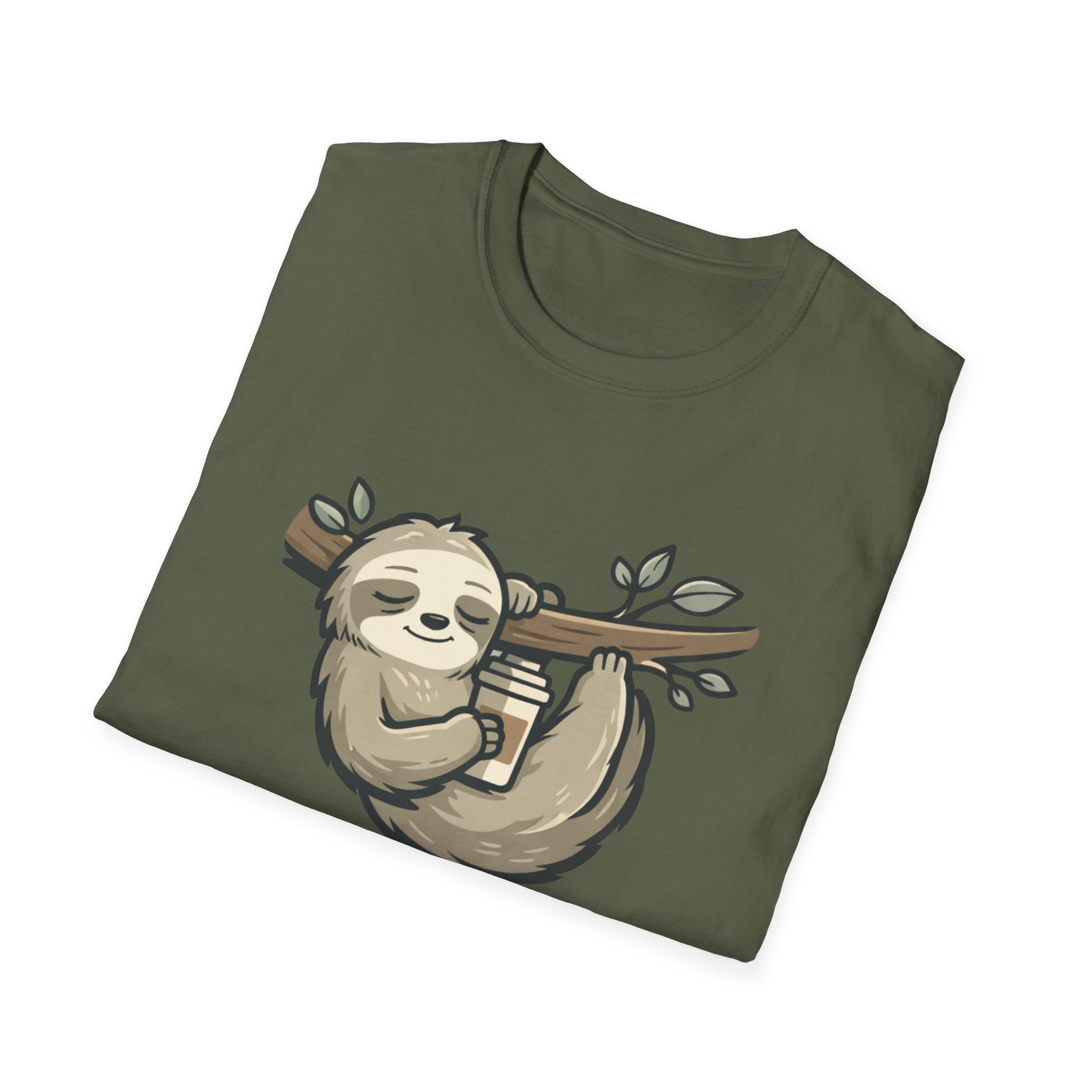 Sloth Coffee T‑Shirt — "J'essaie... lentement" Cute Relaxed French Graphic Tee