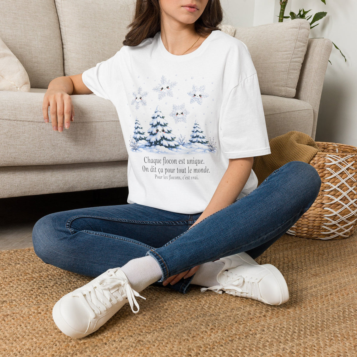 T-shirt Flocons de neige hivernaux — « Chaque flocon est unique » — T-shirt chaleureux pour les fêtes de fin d’année