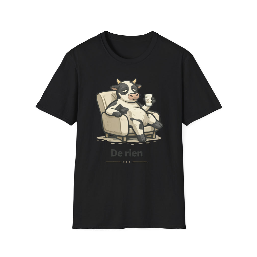 Cow Lounge T-Shirt — Cute Relaxing Cow Illustration with “De rien” Text