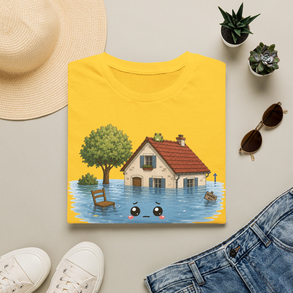 T-shirt « Maison inondée » — Adorable illustration kawaii d’une maison dans les eaux montante