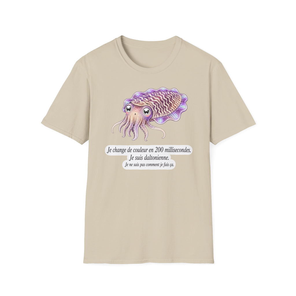T-shirt illustré avec une seiche — « Je change de couleur en 200 millisecondes »