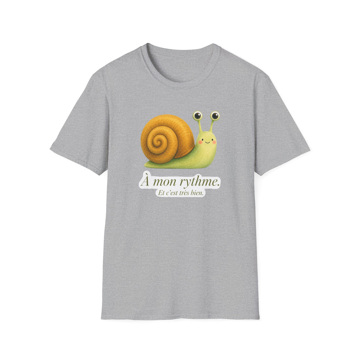 T-shirt illustré avec escargot — « À mon rythme. » — Adorable T-shirt « slow living »