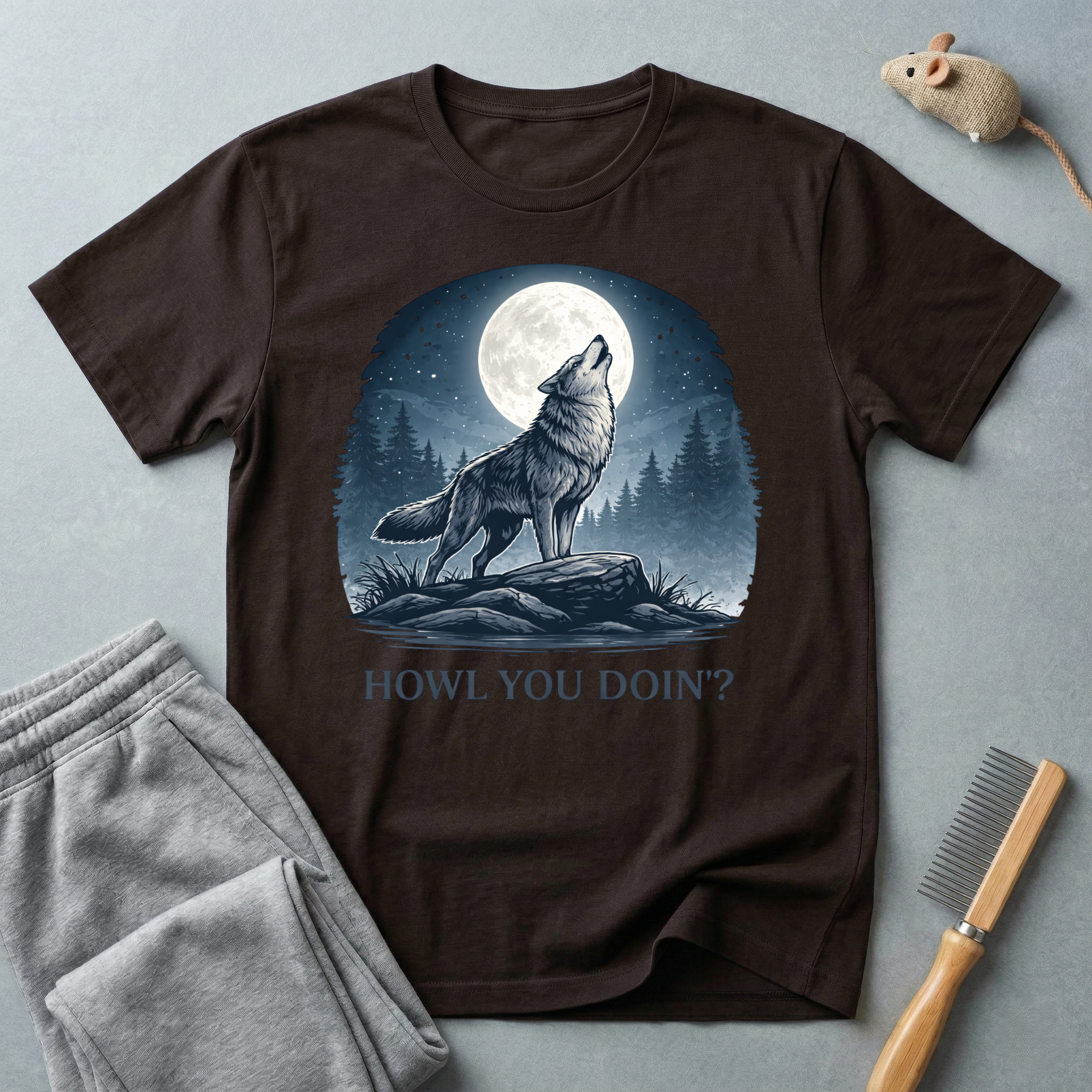 Howling Wolf T-Shirt — Moonlit Forest Graphic T-Shirt “Howl You Doin?”