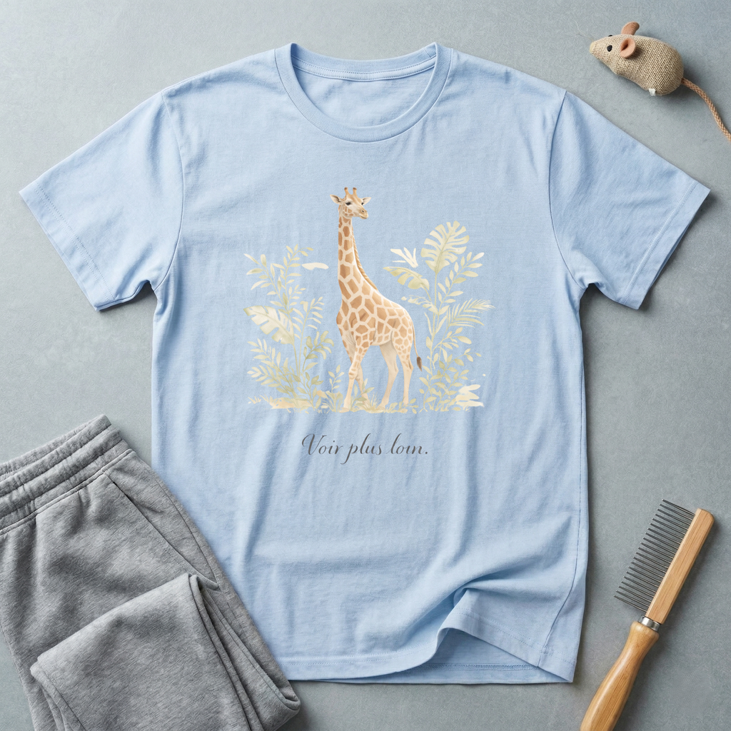 T-shirt girafe botanique — «Voir plus loin.»