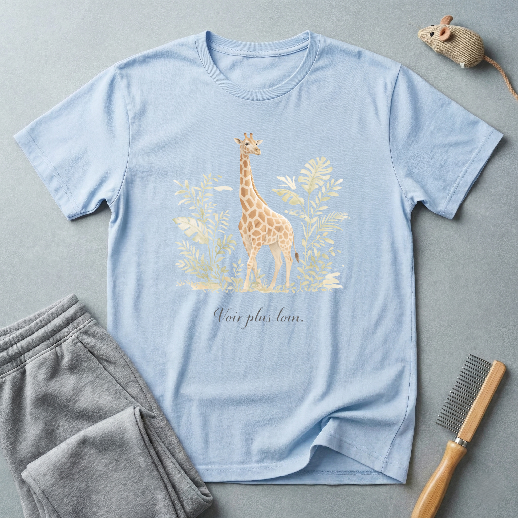 T-shirt girafe botanique — «Voir plus loin.»
