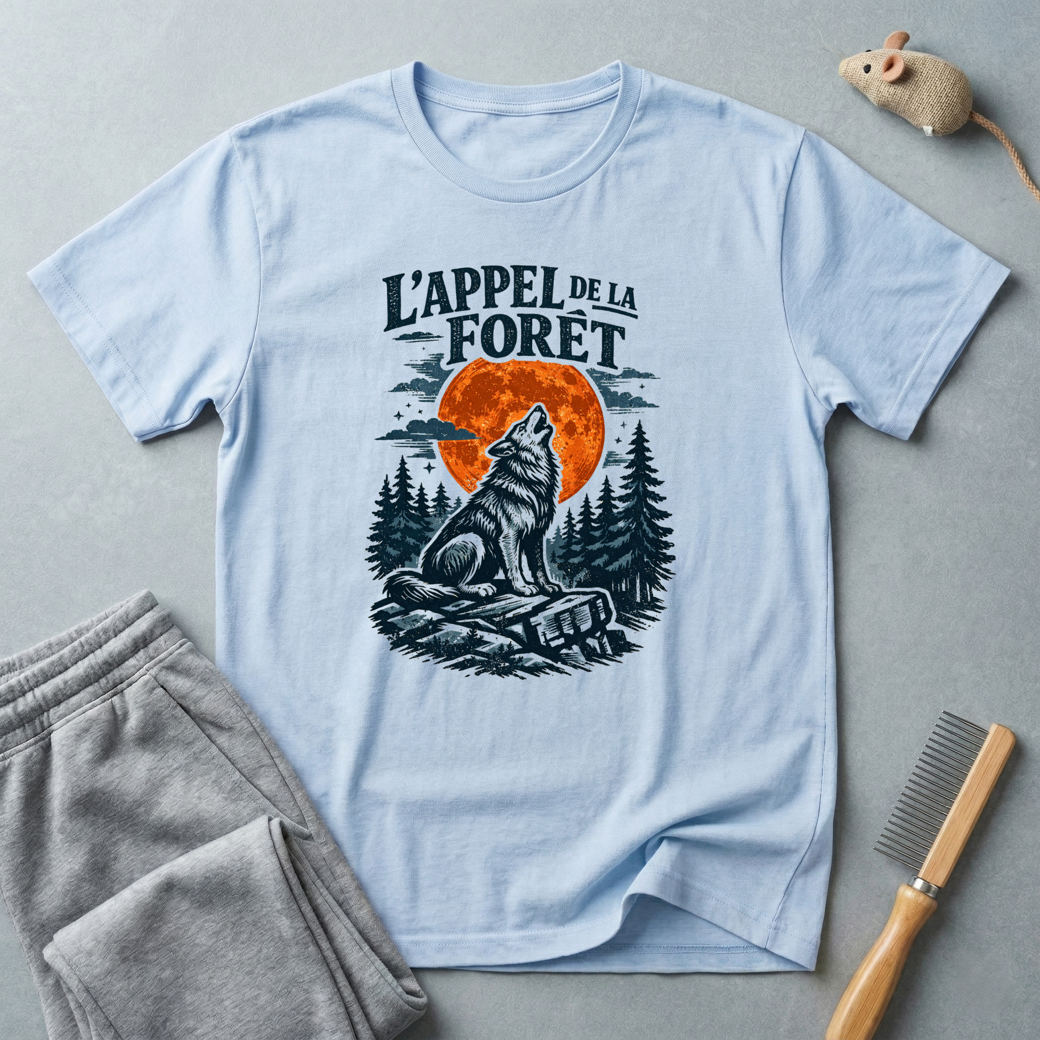 T-shirt — L’Appel de la Forêt: motif loup (loup hurlant, lune et forêt) 🐺🌙🌲
