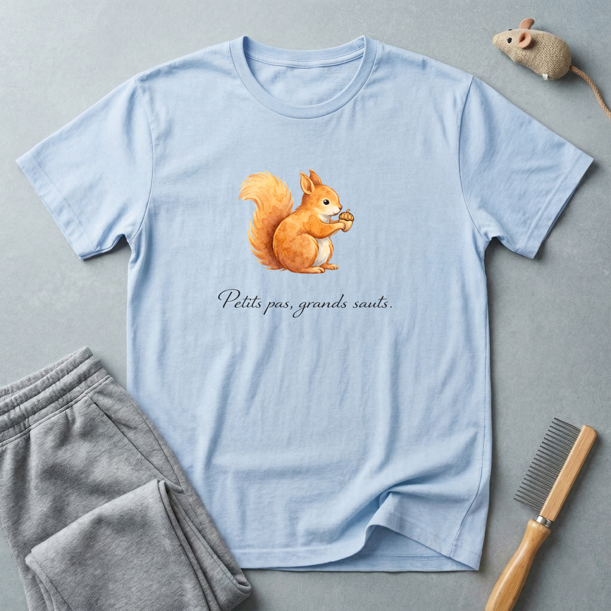 T-shirt écureuil aquarelle — «Petits pas, grands sauts»