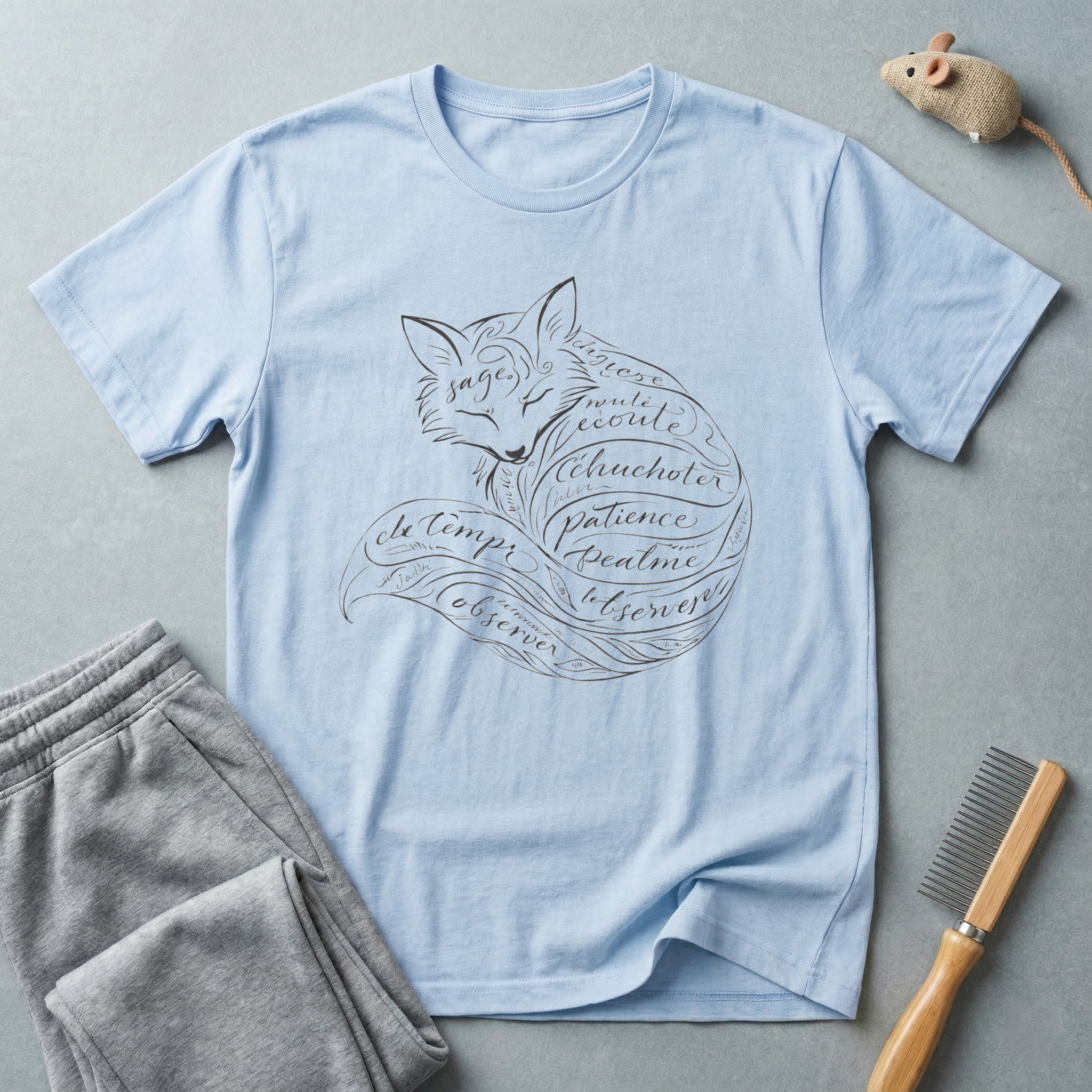 T-shirt typographique renard — Illustration de renard en écriture manuscrite avec des mots inspirants