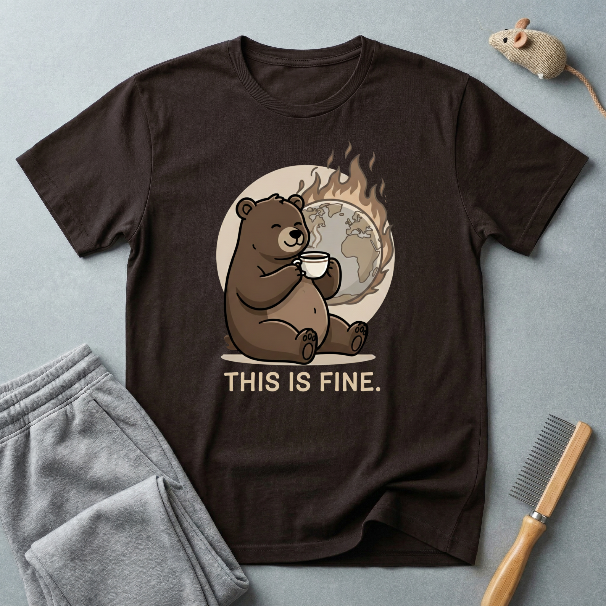 This Is Fine Bear T-Shirt — Funny Cozy Cartoon Tee
