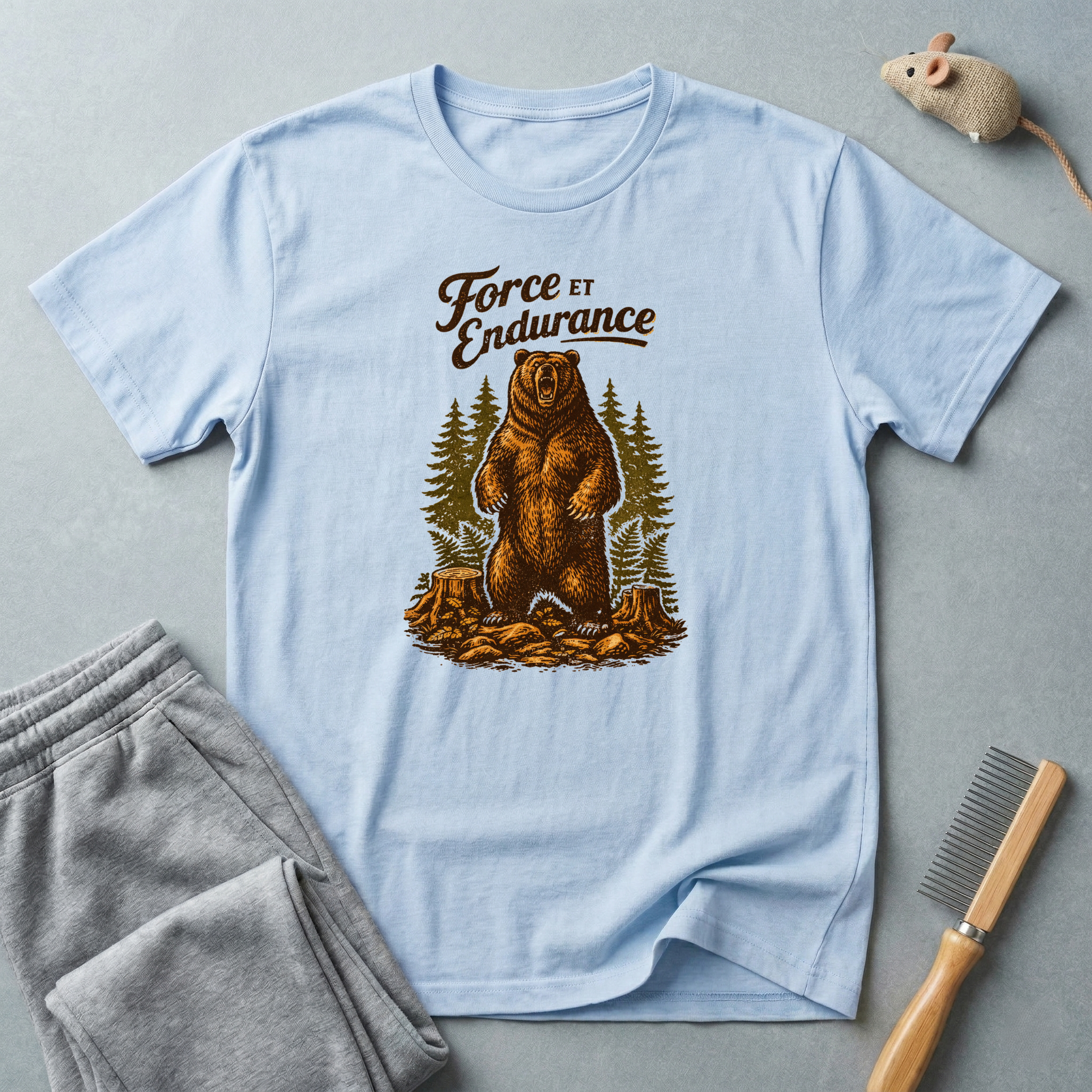 T-shirt Ours «Force et Endurance» — T-shirt graphique camping forêt style vintage 🐻🌲