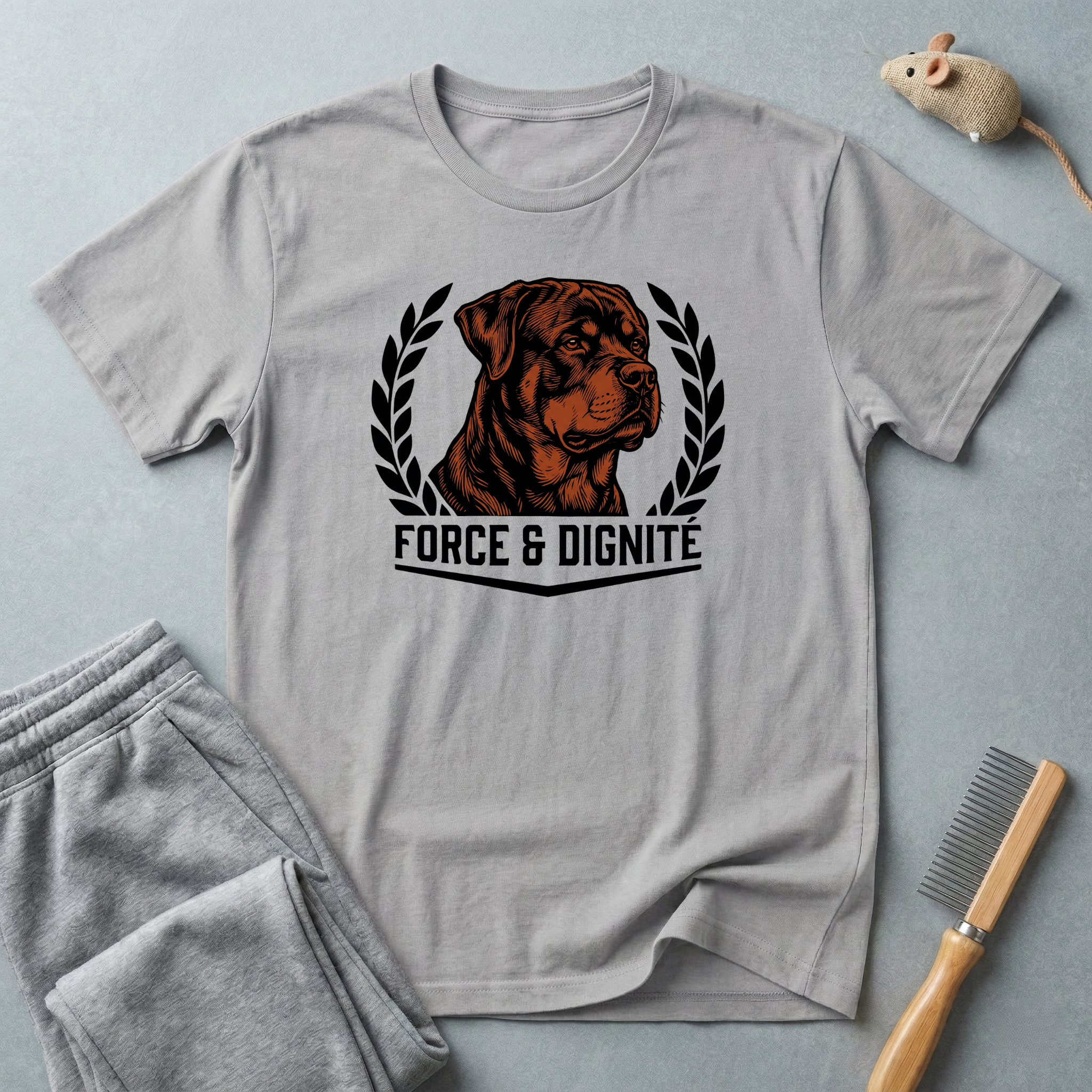 T-shirt écusson Rottweiler — «Force & Dignité» T-shirt pour amoureux des chiens
