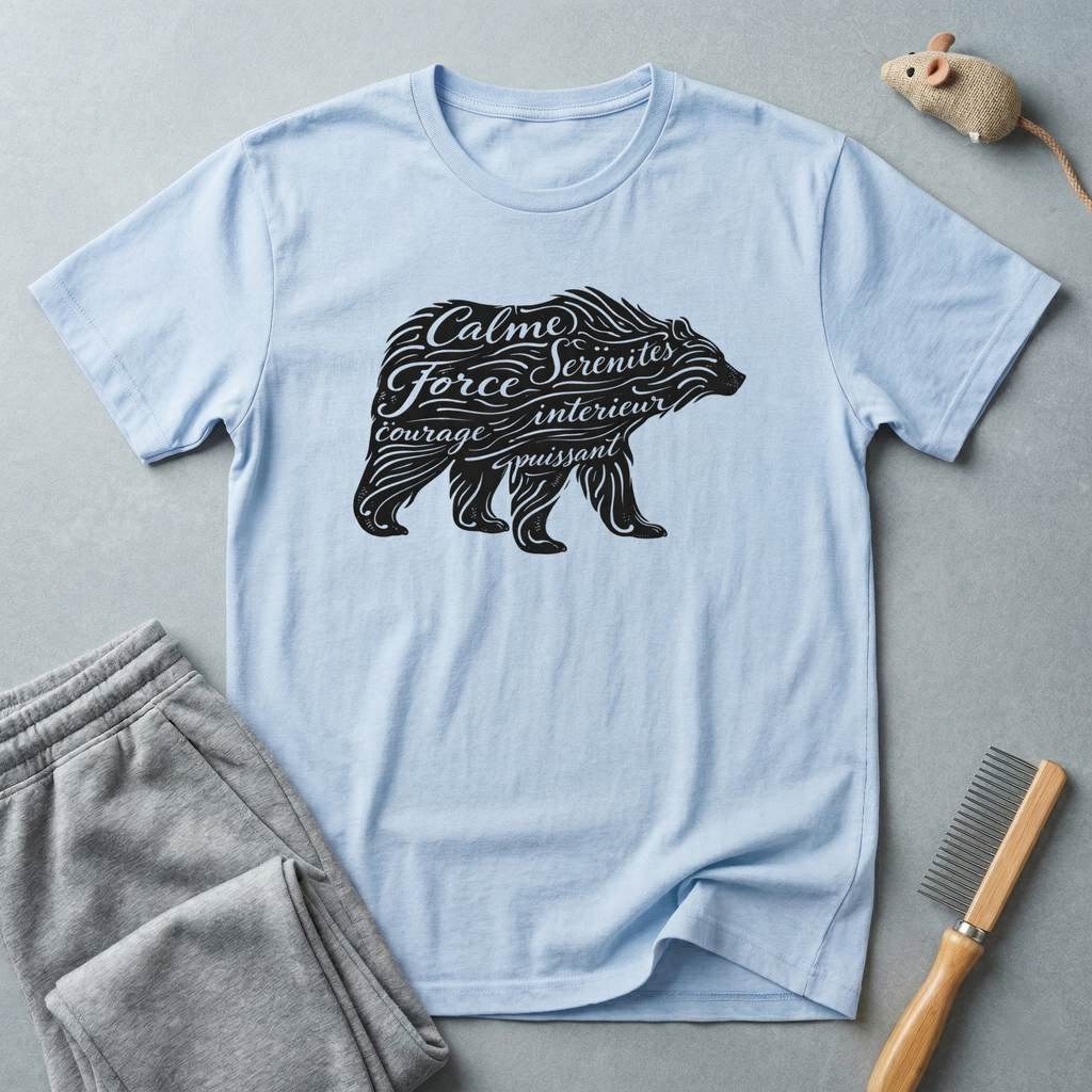 T-shirt typographie Ours — T-shirt graphique nature Ours Calligraphie