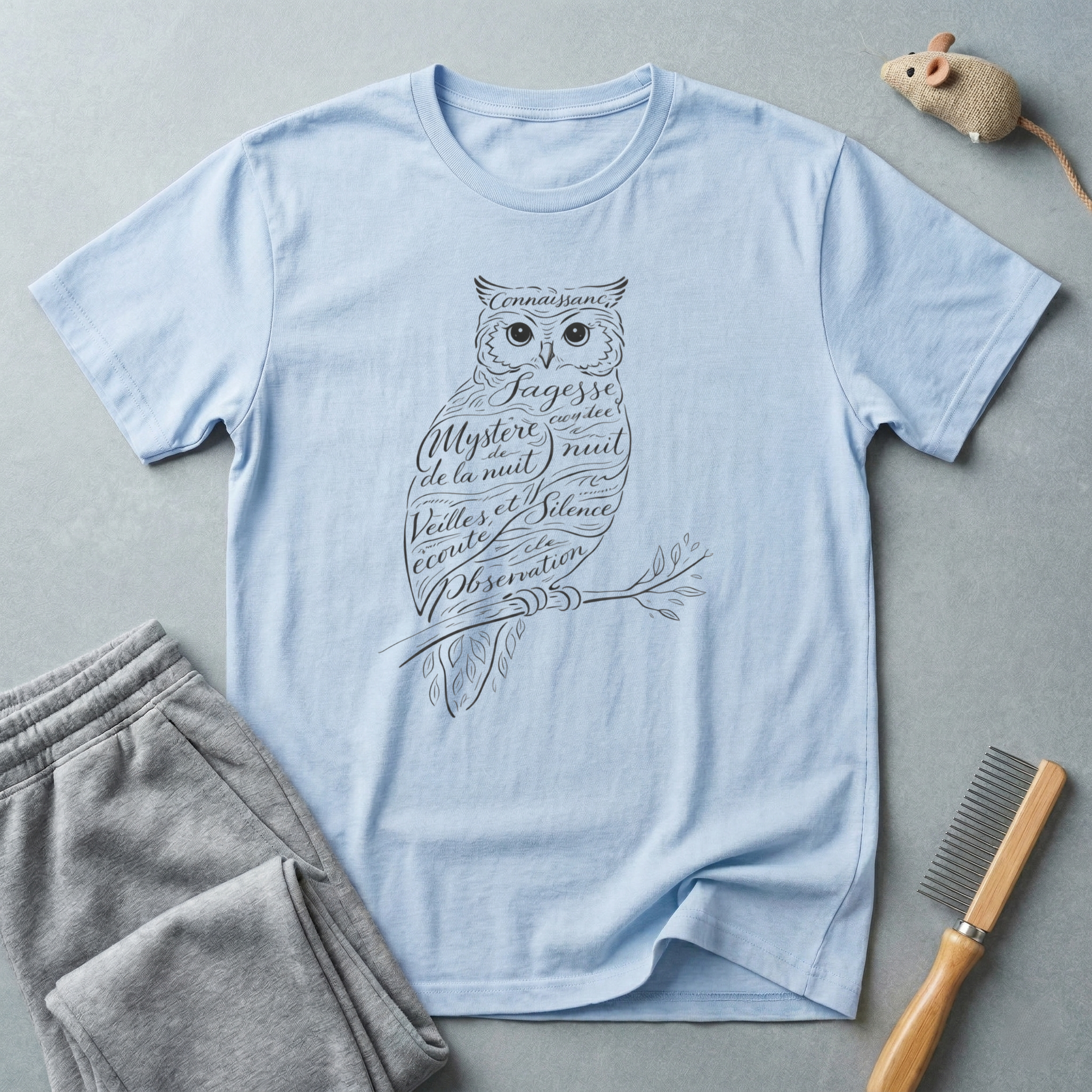 T-shirt hibou calligraphie — T-shirt faune à écriture vintage