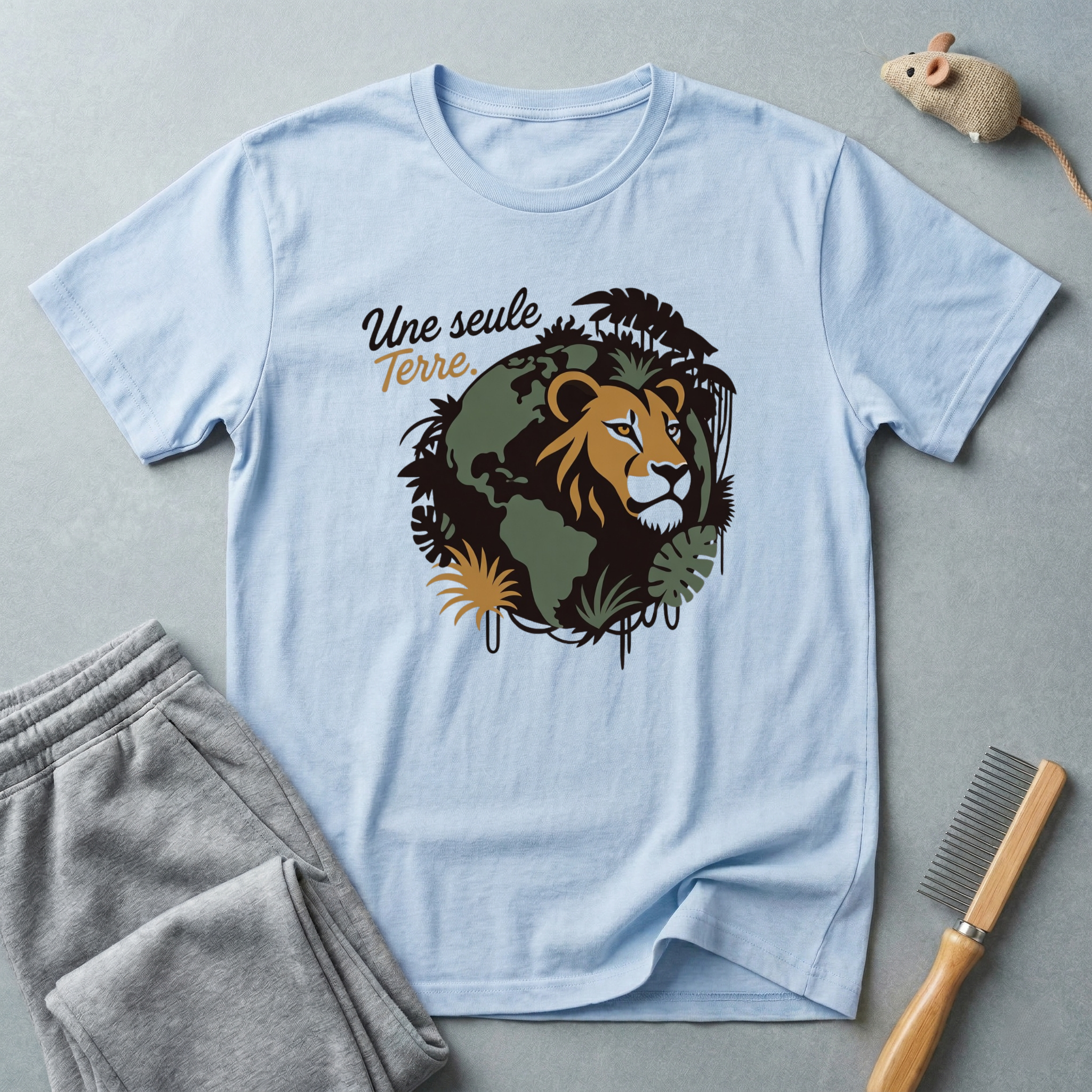 T-shirt graphique lion — «Une seule Terre» — T-shirt safari écoresponsable