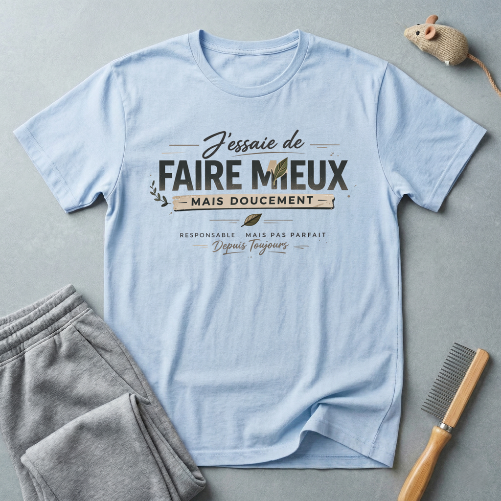 "J'essaie de faire mieux mais doucement" Inspirational Graphic Tee