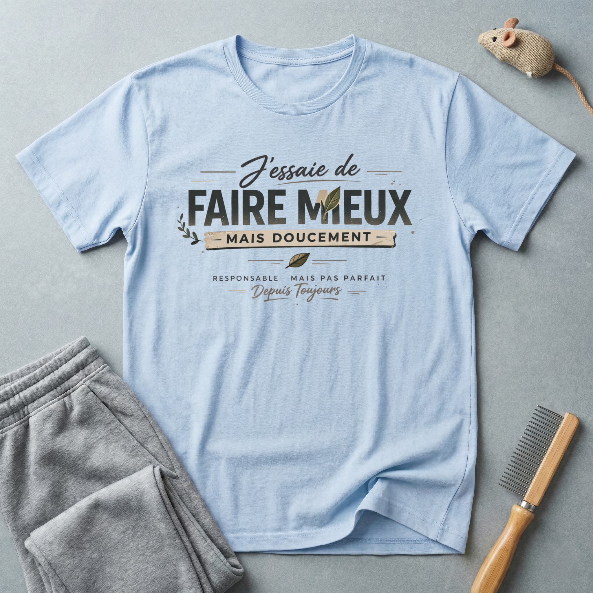 "J'essaie de faire mieux mais doucement" Inspirational Graphic Tee