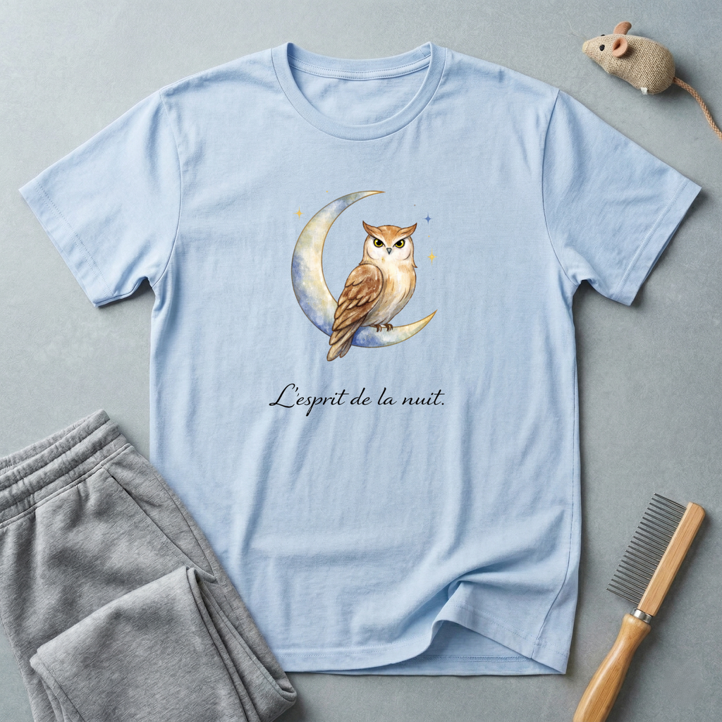 T-shirt Hibou sur croissant de lune aquarelle «L’esprit de la nuit»