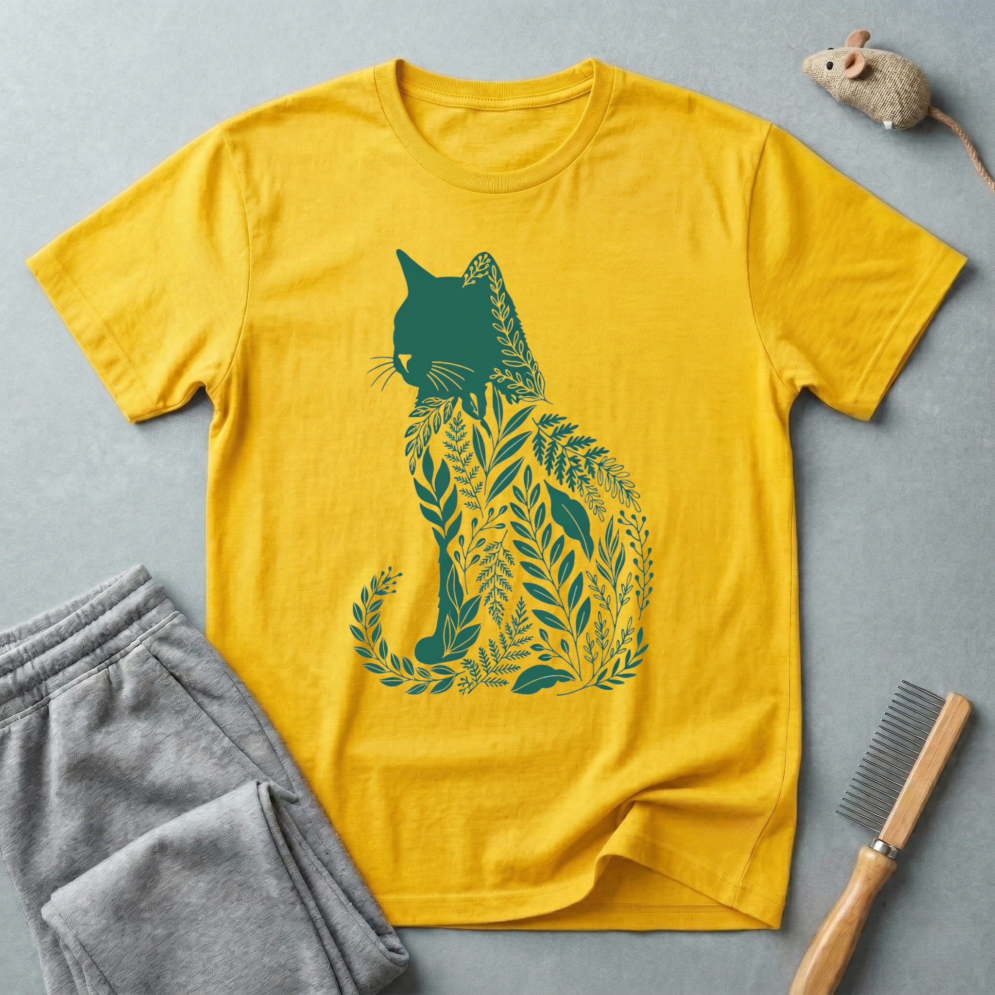 T-shirt silhouette de chat floral