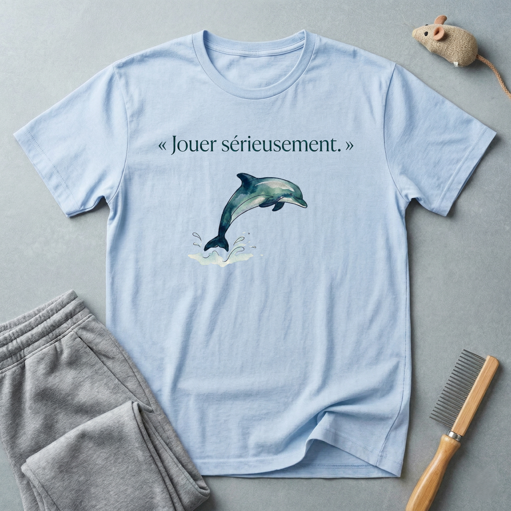 T-shirt illustration Dauphin «Jouer sérieusement»