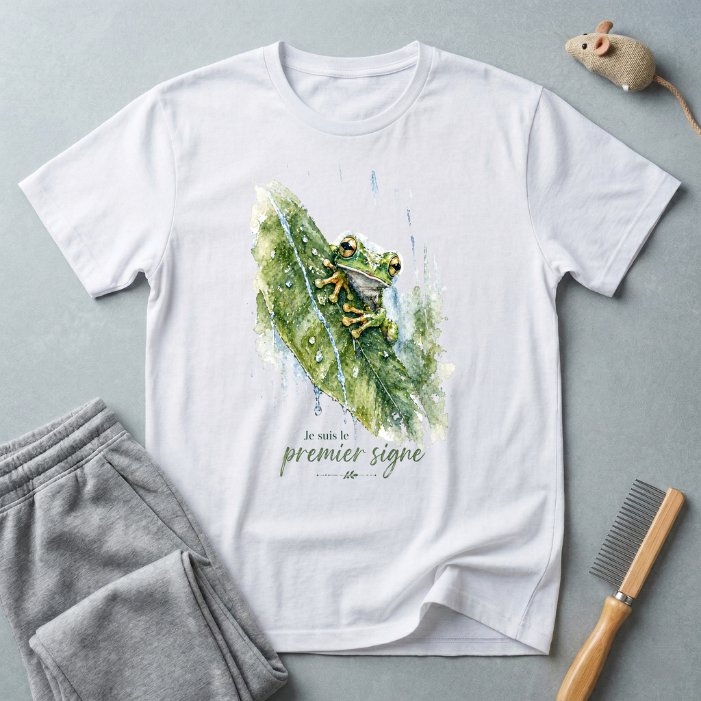 T-shirt aquarelle grenouille sur feuille — «Je suis le premier signe»