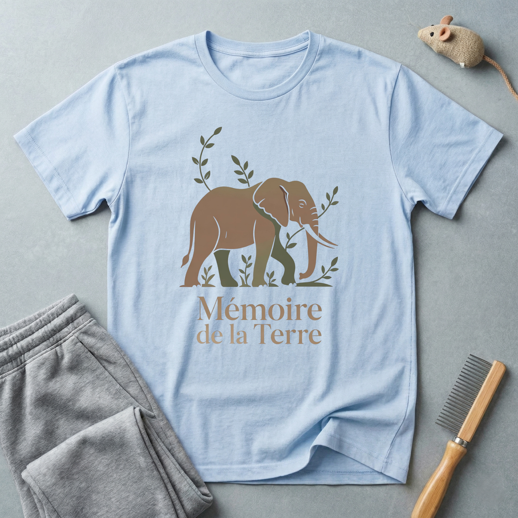 T-shirt graphique éléphant «Mémoire de la Terre» — T-shirt faune aux tons naturels