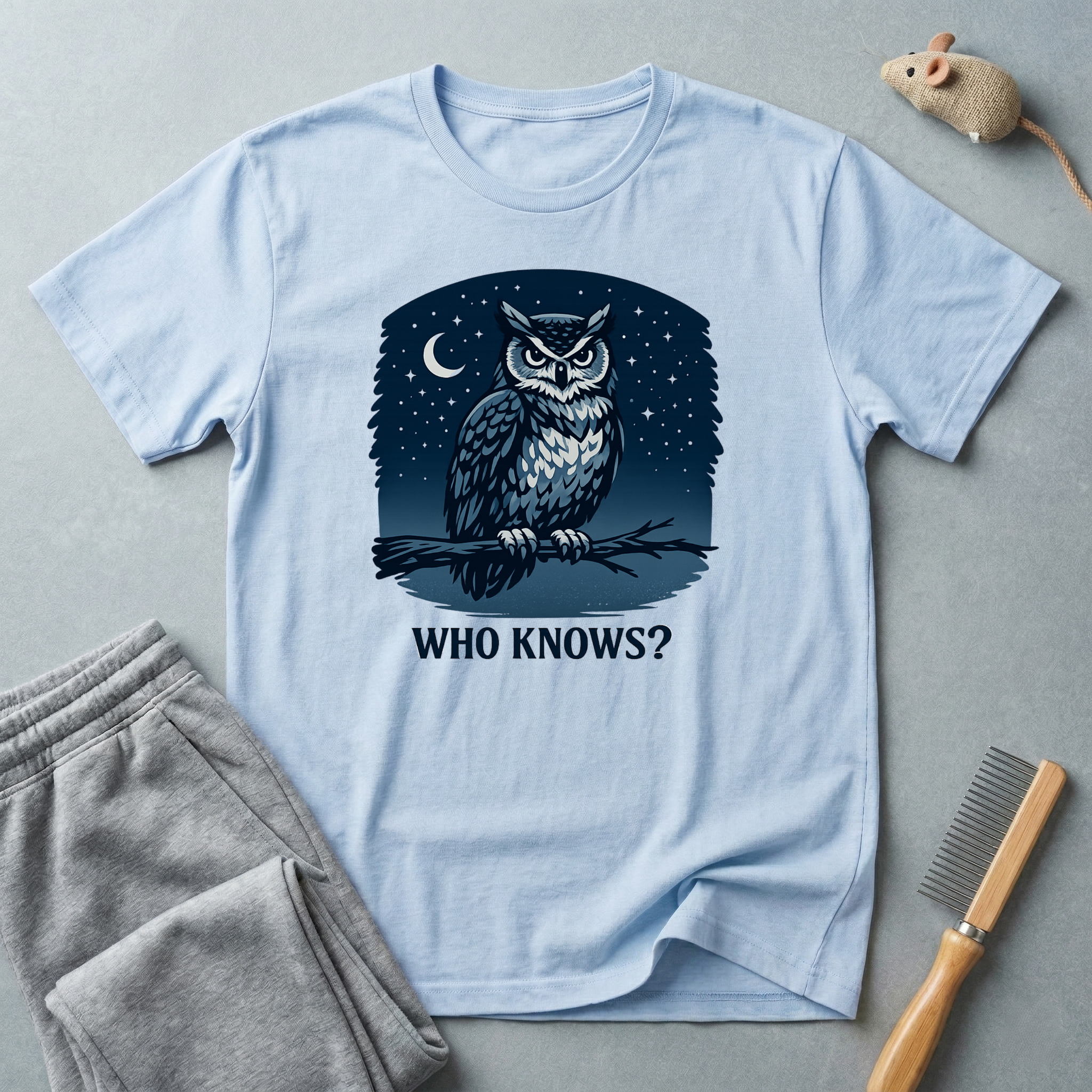 Owl Night Tee — 'Who Knows?' Graphic T-Shirt